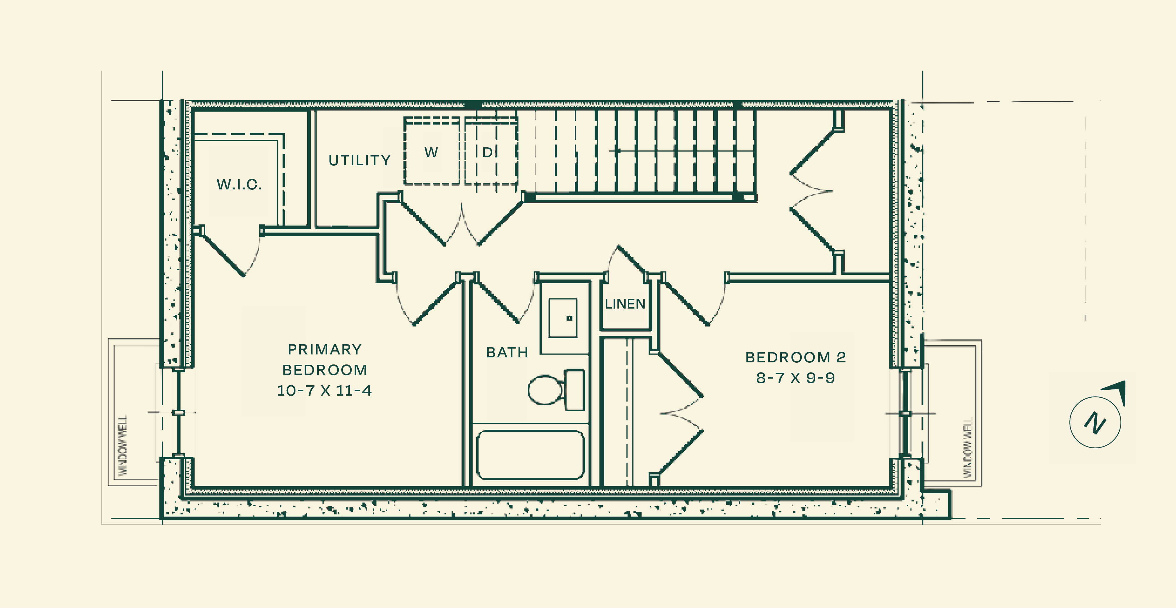 The Glen Level 1 floor plan &mdash; 2-bedroom + den lower stacked townhome for rent, Haravale Towns, Kitchener